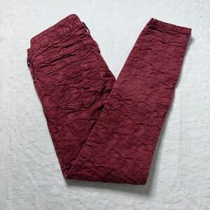 Free People Womens Size‎ 26 Jacquard Skinny Cropped Jeans Textured Washed Red